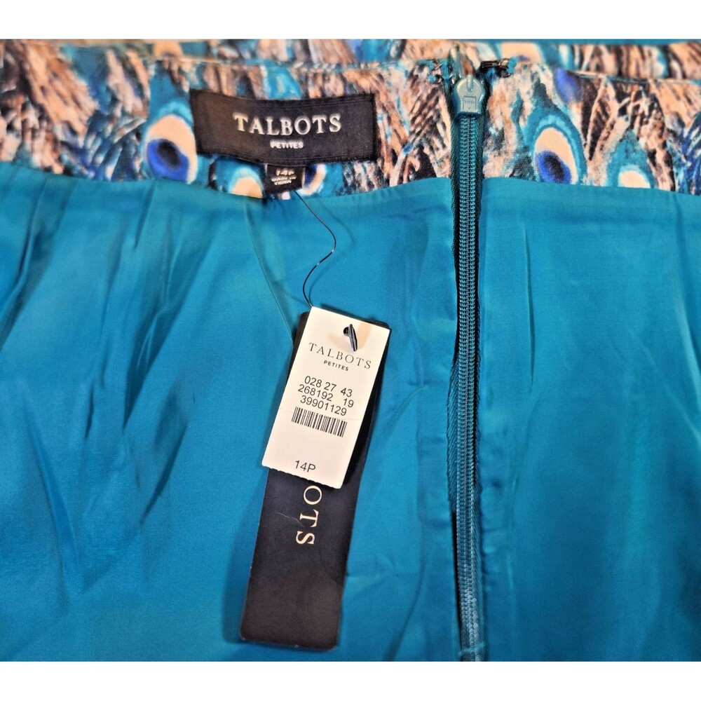 Talbots Women's 14P Petite Peacock Feather Animal Print Boho 90s Pencil Skirt - Picture 7 of 12